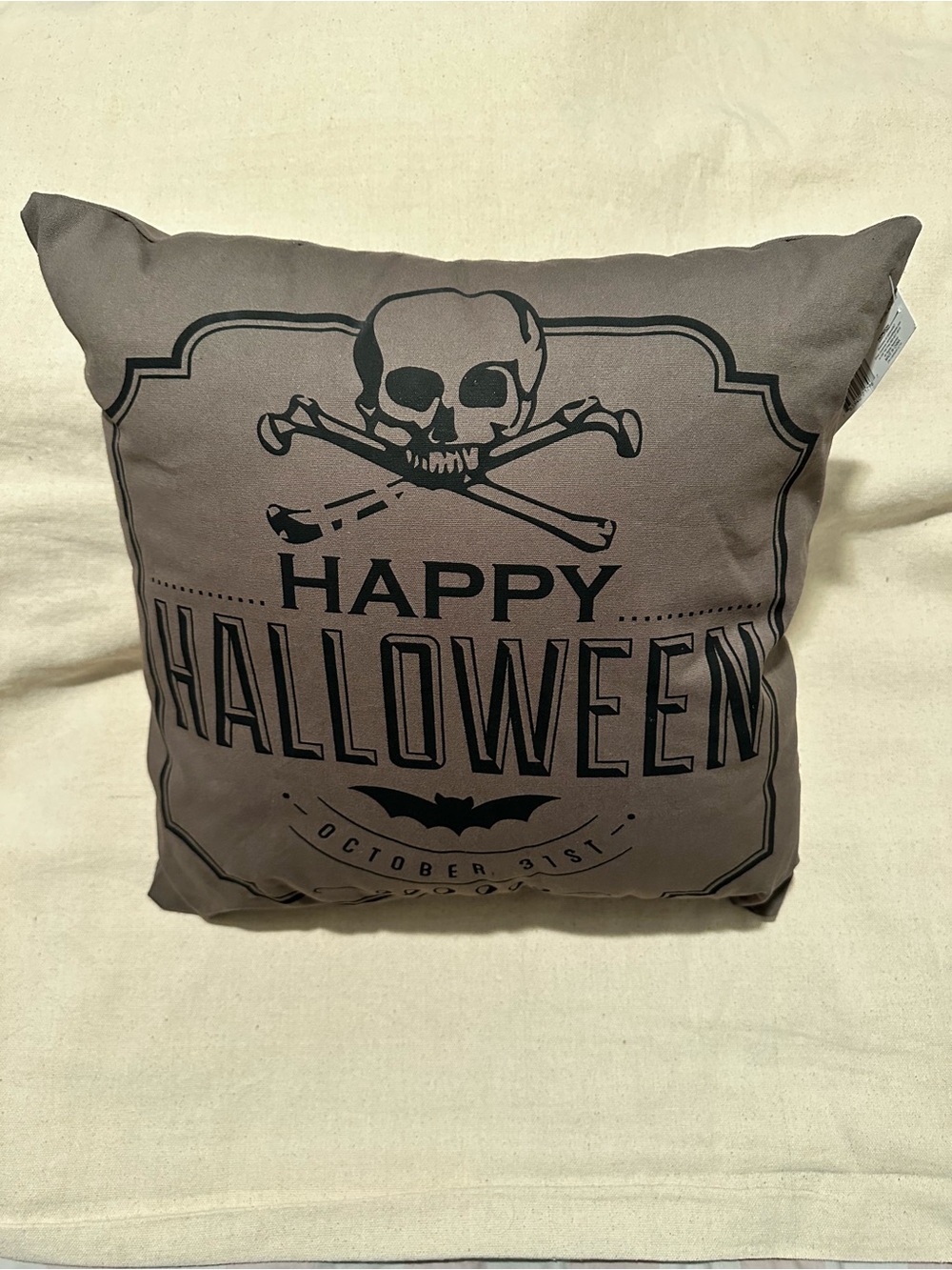 Halloween | Decor | Halloween Decorative Pillow  "Happy Halloween" | Dark Taupe